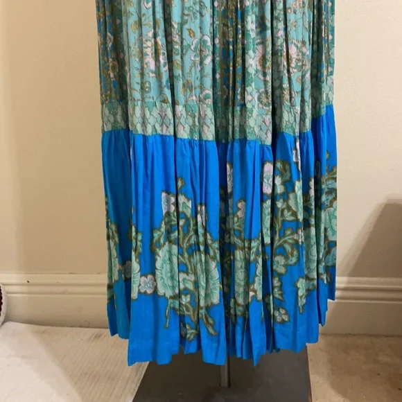 FREE PEOPLE Blue Boho Floral Print Crinkle Maxi Dress Teal Hanalei Bay - Picture 7 of 16